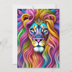 Beautiful Lion with Colorful Main  Holiday Card