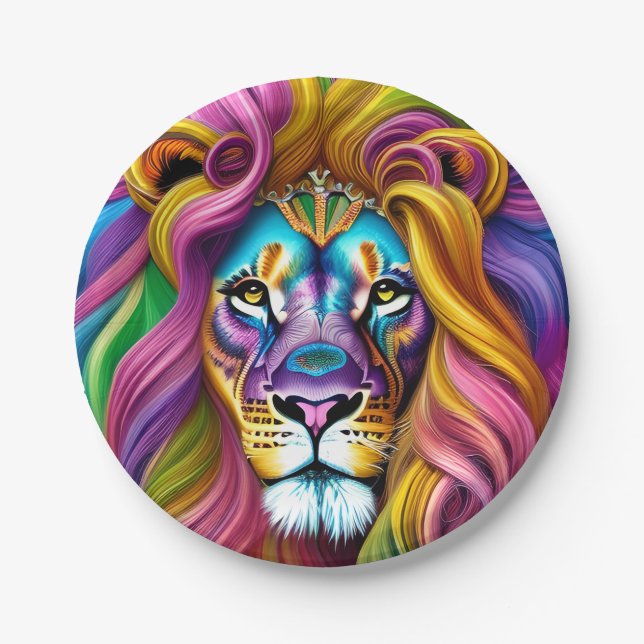 Beautiful Lion with Colorful Main Paper Plates (Front)