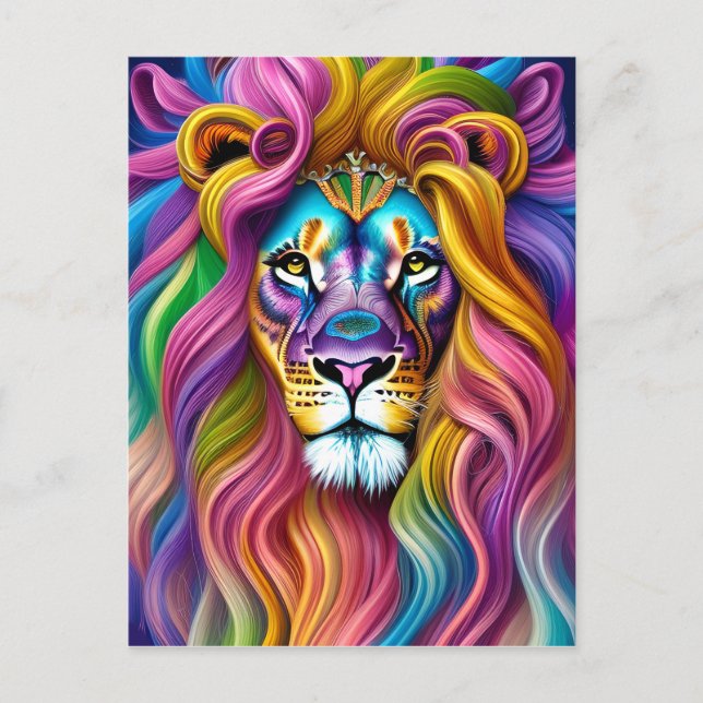 Beautiful Lion with Colorful Main  Postcard (Front)