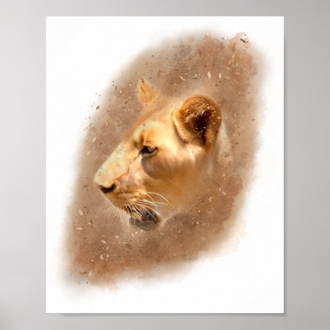 Beautiful Lioness Watercolor Painting  Poster (Front)