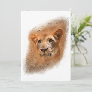 Beautiful Lioness Watercolor Painting Thank You Card