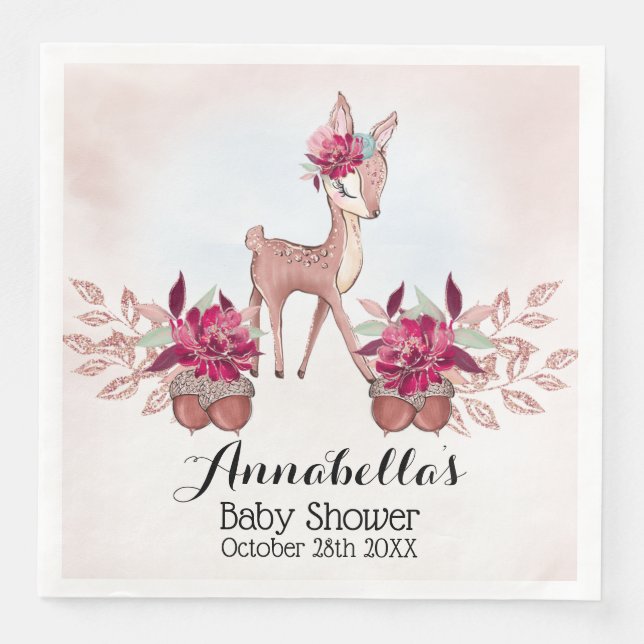 Beautiful Little Fawn Baby Girl Fall Baby Shower I Paper Dinner Napkins (Front)