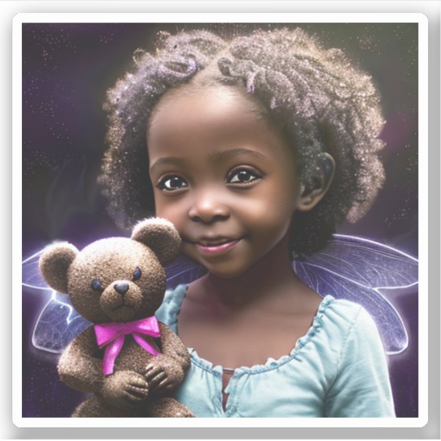 Beautiful Little Girl Holding a Teddy Bear Sticker (Front)