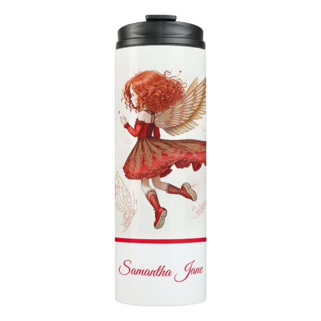 Beautiful Little Red Flying Fairy Fantasy Art Thermal Tumbler (Front)
