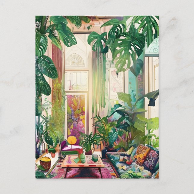 Beautiful Living Room Full of Tropical Plants Postcard (Front)