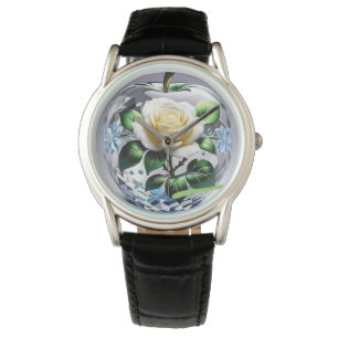 Beautiful logo design of a rose flower above the c watch