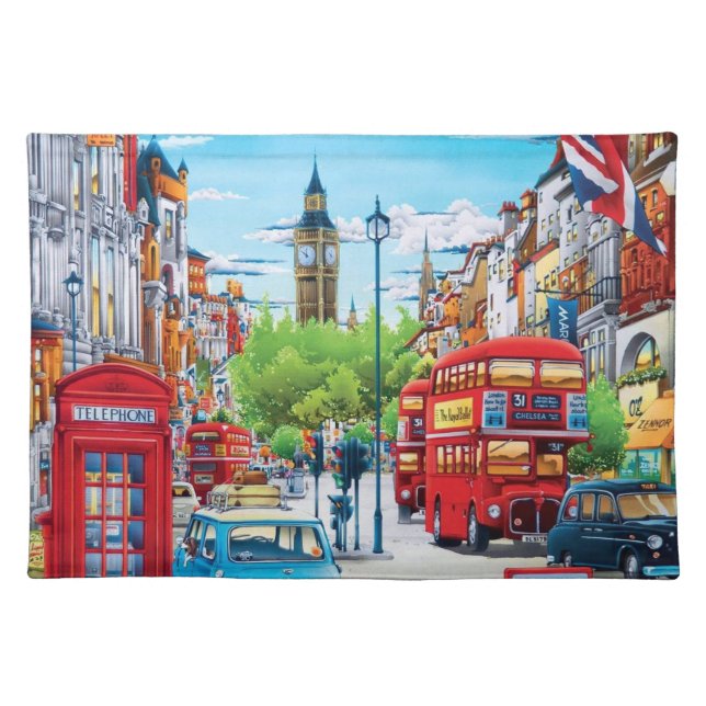 Beautiful London Street Fine Art Cloth Placemat (Front)