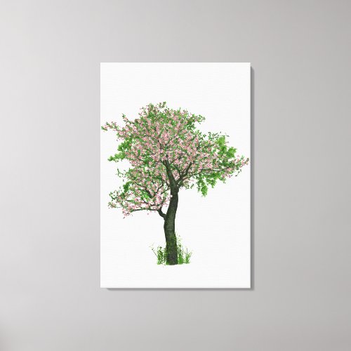 Beautiful Lonely Tree with Little Pink Flowers Canvas Print