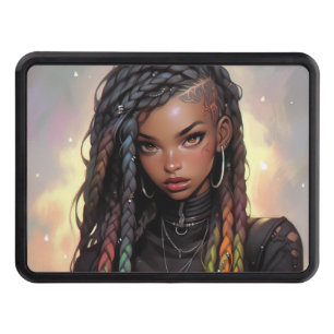 Beautiful Long Braids Undercut Black Anime Girl Hitch Cover