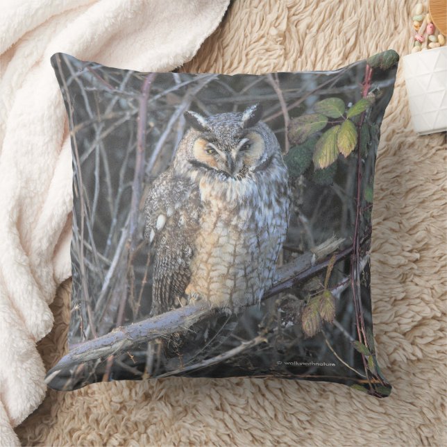 Beautiful Long-Eared Owl at Sunset Throw Pillow (Blanket)