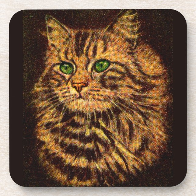 beautiful long-haired tabby cat coaster (Front)