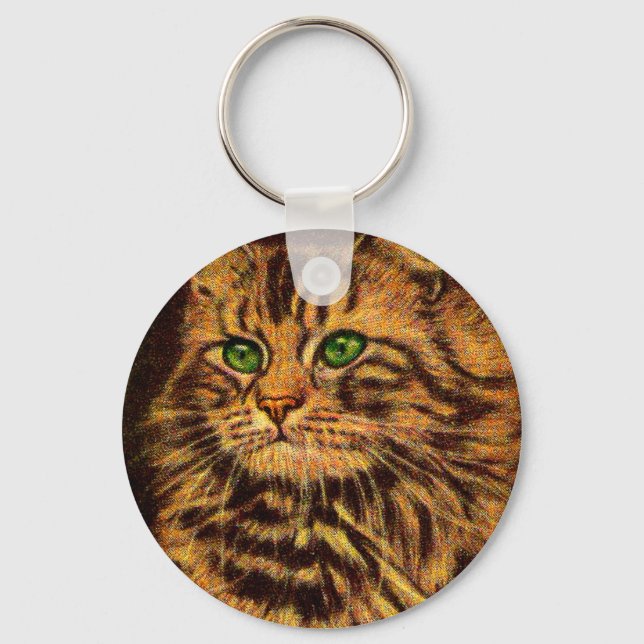 beautiful long-haired tabby cat keychain (Front)