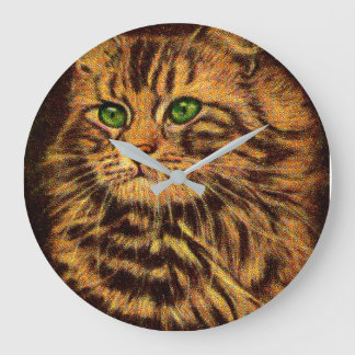 beautiful long-haired tabby cat large clock