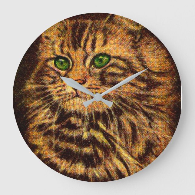 beautiful long-haired tabby cat large clock (Front)