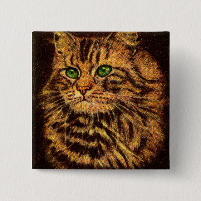 beautiful long-haired tabby cat print button (Front)