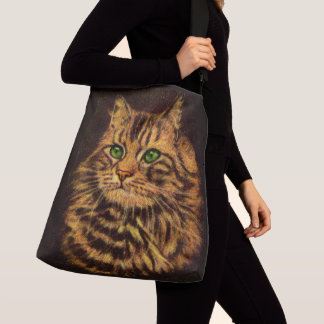 beautiful long-haired tabby cat print crossbody bag