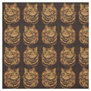 beautiful long-haired tabby cat print fabric