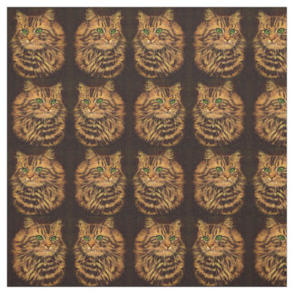 beautiful long-haired tabby cat print fabric