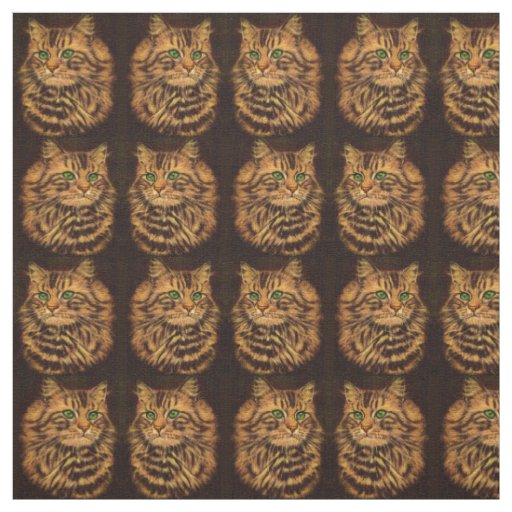 beautiful long-haired tabby cat print fabric
