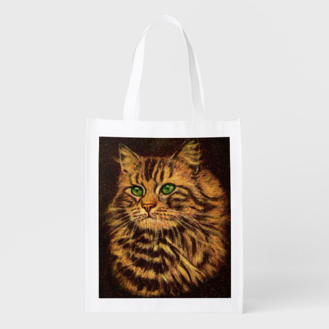 beautiful long-haired tabby cat print reusable grocery bag (Front)