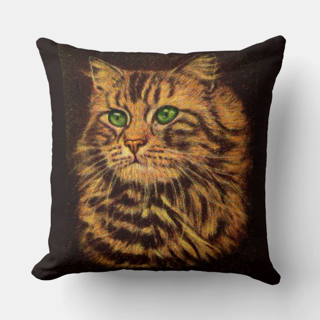 beautiful long-haired tabby cat print throw pillow (Front)