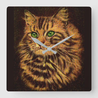beautiful long-haired tabby cat square wall clock