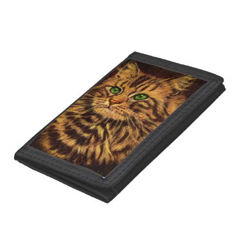 beautiful long_haired tabby cat trifold wallet