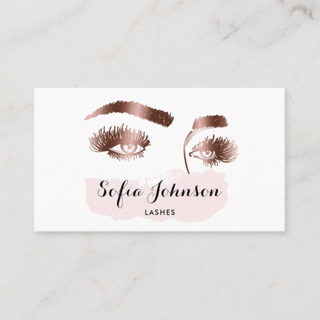 Beautiful Long Lashes Rose Gold Foil Makeup artist Business Card (Front)