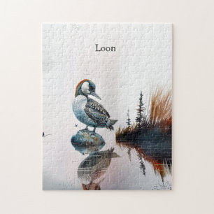 beautiful loon on a rock in watercolor jigsaw puzzle