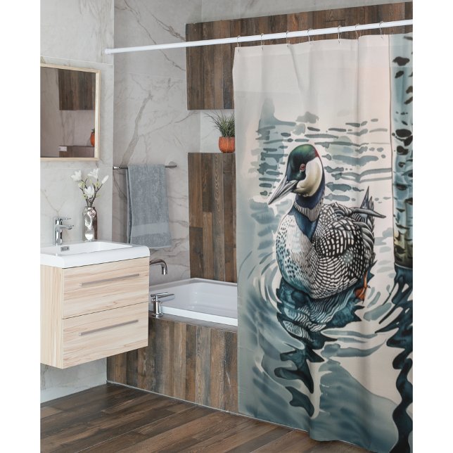 beautiful loon on water in watercolor shower curtain (Creator Uploaded)
