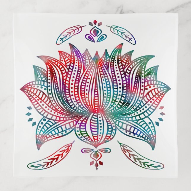 Beautiful Lotus Flower Boho Art Trinket Tray (Front)