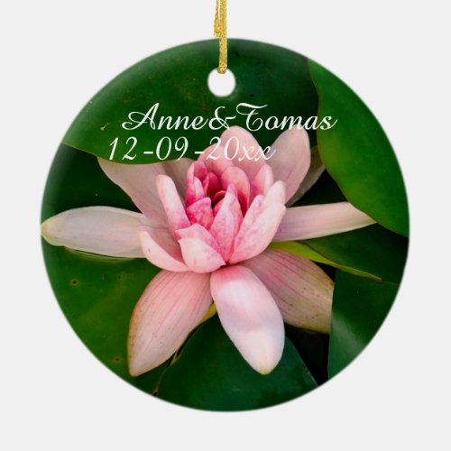 Beautiful Lotus Flower Photo Save the Date Ceramic Ornament