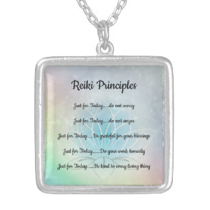 Beautiful Lotus Flower Reiki Principles design Silver Plated Necklace