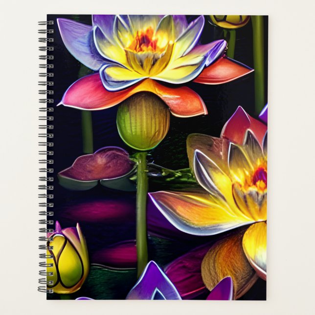 Beautiful Lotus Flowers at Night Planner (Front)
