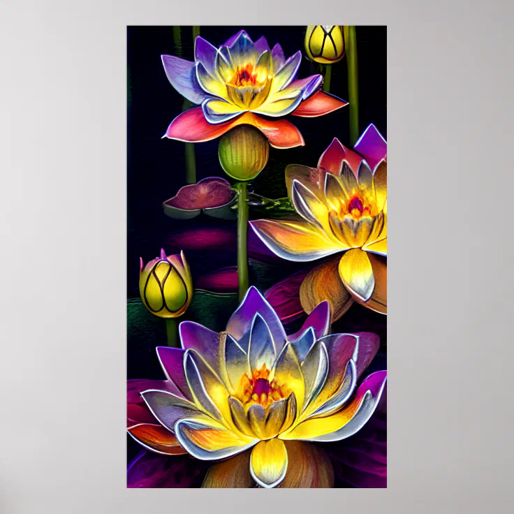 Beautiful Lotus Flowers at Night Poster Zazzle