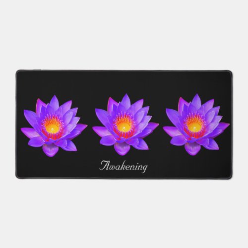 Beautiful Lotus Flowers on Black Desk Mat