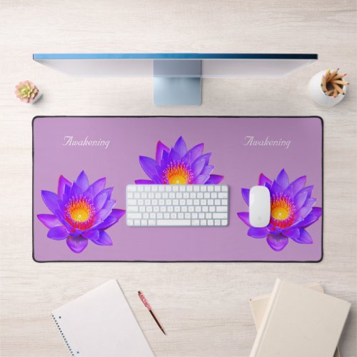 Beautiful Lotus Flowers on Violet Desk Mat