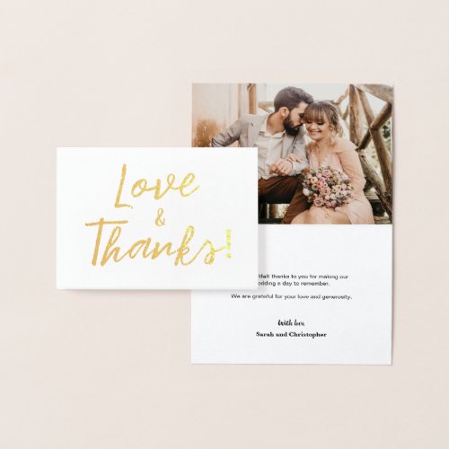 Beautiful Love and Thanks Wedding Photo Thank you Foil Card