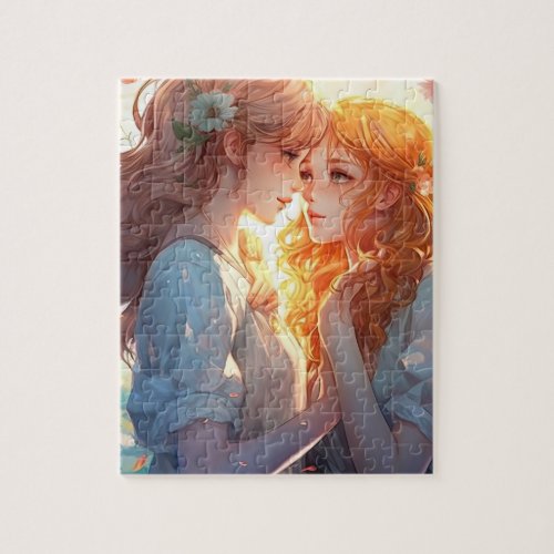 Beautiful Love Anime Lesbian Love Jigsaw Puzzle