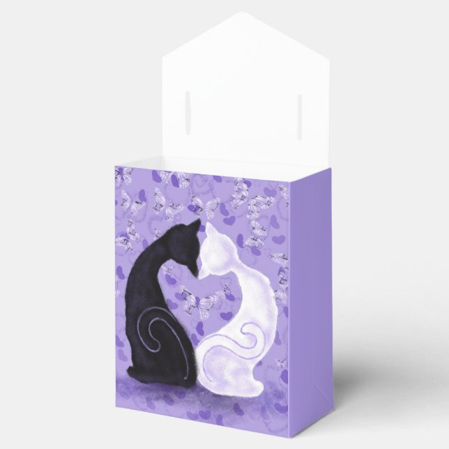 Beautiful Love Cat Couple Purple Favor Box (Opened)