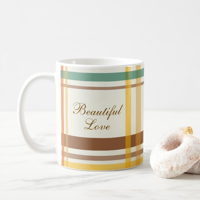 Beautiful Love Cozy Tartan Plaid Coffee Mug (With Donut)