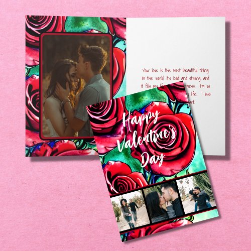 Beautiful Love Red Roses 4 PHOTOs Valentines Day Holiday Card
