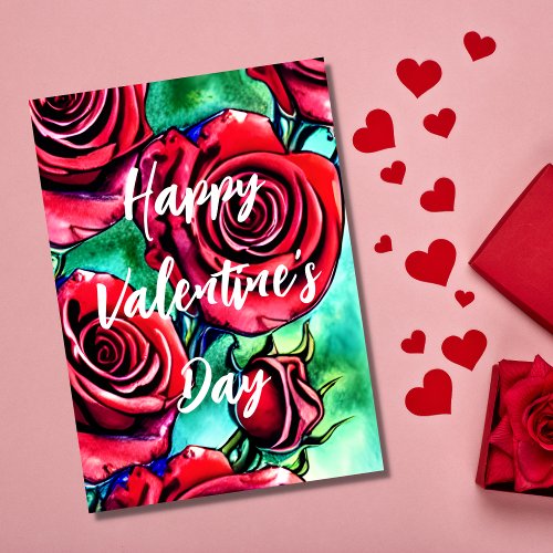 Beautiful Love Red Roses Happy Valentines Day Holiday Card