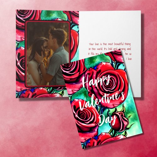Beautiful Love Red Roses PHOTO Valentines Day Holiday Card