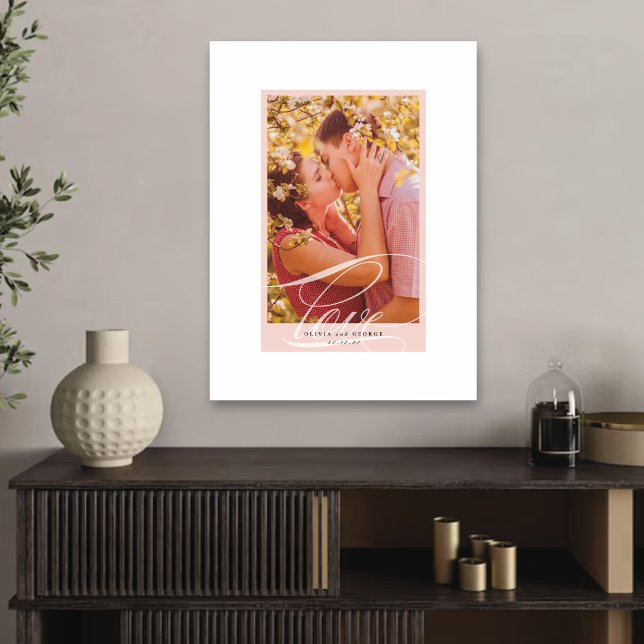 Beautiful Love Script Pink Border Wedding Photo Canvas Print (Beautiful Love Script Pink Border Wedding Photo Canvas Print @ fat_fa_tin)