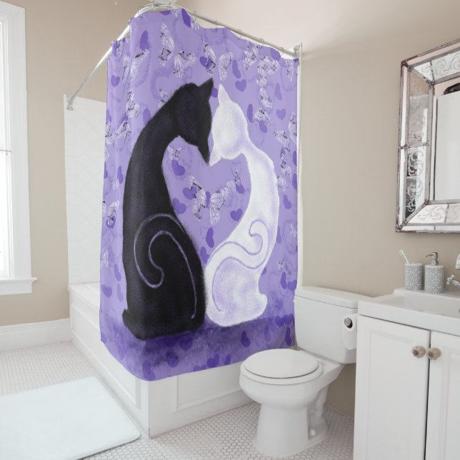 Beautiful Love Shower Curtain Couple Cat (In Situ)