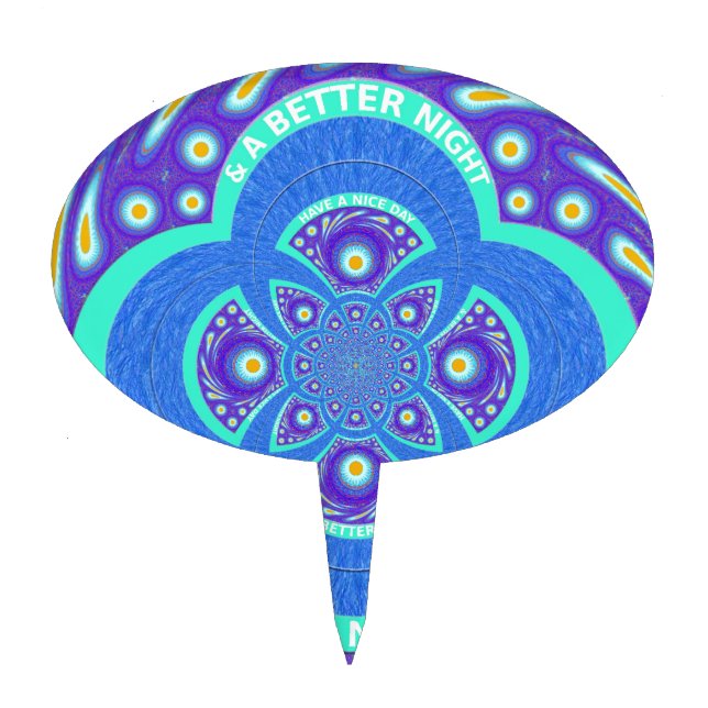 Beautiful Lovely African Blue Mandala Flora design Cake Topper (Front)