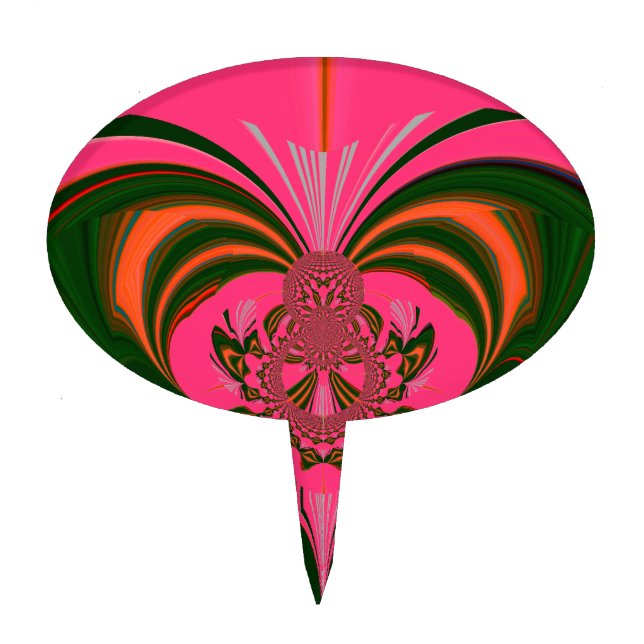 Beautiful Lovely African Hot Pink Red Golden Green Cake Topper (Front)