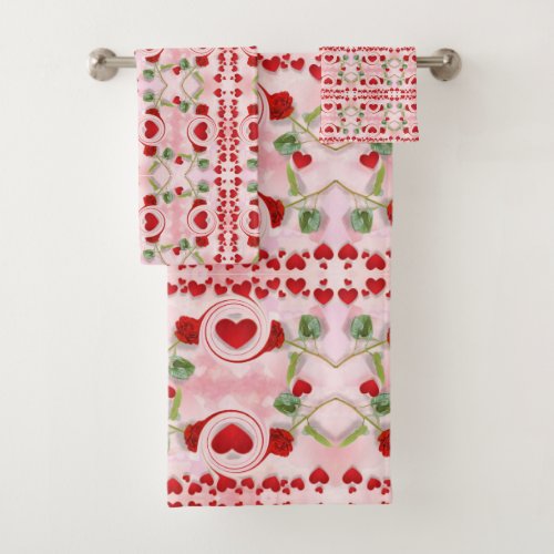 Beautiful Lovely Colorful Red Wedding Hearts pink  Bath Towel Set
