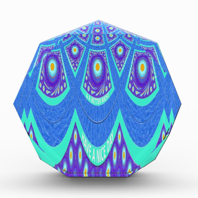 Beautiful Lovely Cyan Blue batik Print vector Art Acrylic Award (Front)